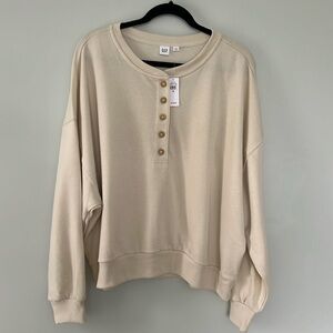 NWT - Gap Relaxed Henley Sweatshirt - size XL - tan chino color